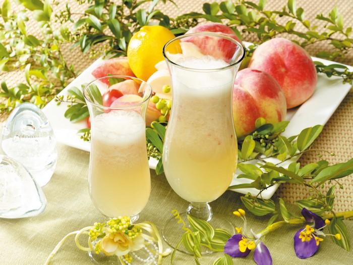 Peach Juice and Peaches in Stemware