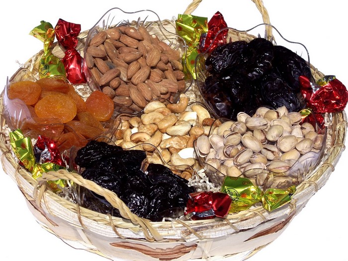 Gift basket with assorted nuts and dried fruits