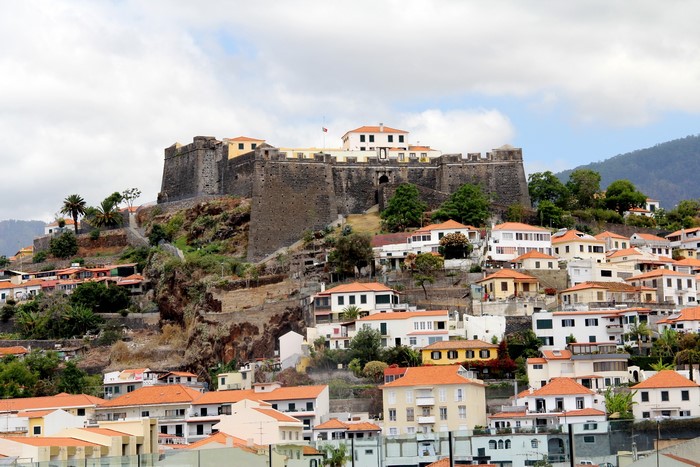 Fortress overlooking a town in Madeira, Portugal