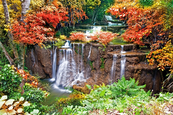 4K Waterfalls in Autumn Forest