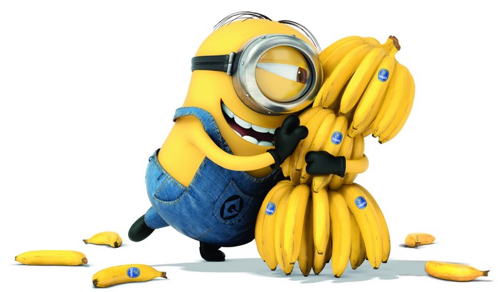 Minion from Despicable Me 2 hugging bananas