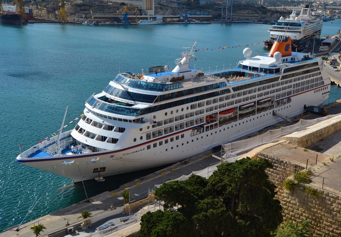 Cruise liner Columbus 2 docked in a harbor