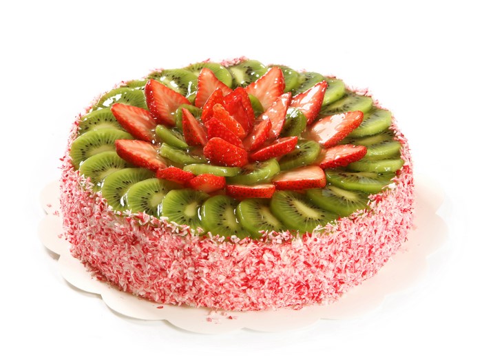 Kiwi and Strawberry Cake with Pink Coconut