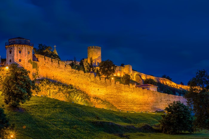 Kalemegdan Fortress at Night in Belgrade, Serbia