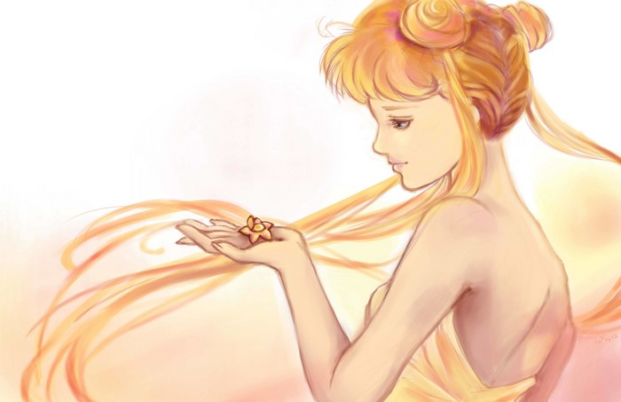 Painting Art of a Blonde Girl Holding a Flower