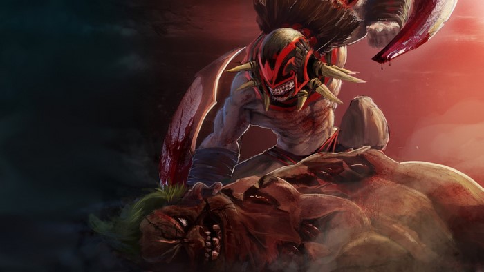 Bloodseeker from Dota 2 fighting an opponent