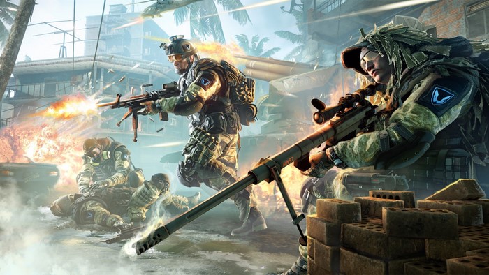 Soldiers in combat with rifles and sniper rifle in Warface