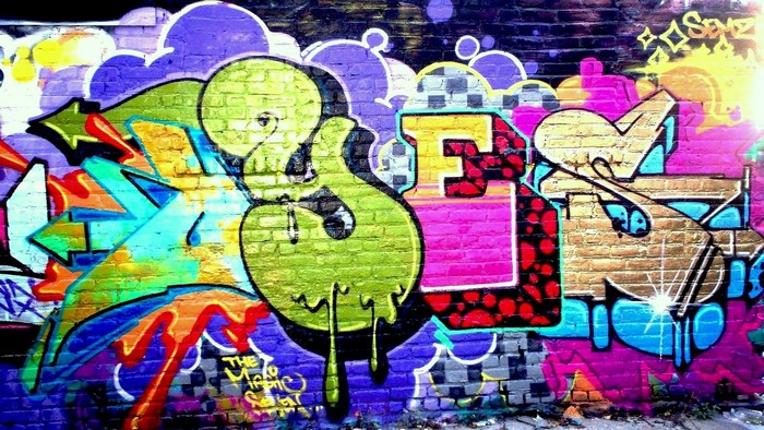 Graffiti art on a brick wall