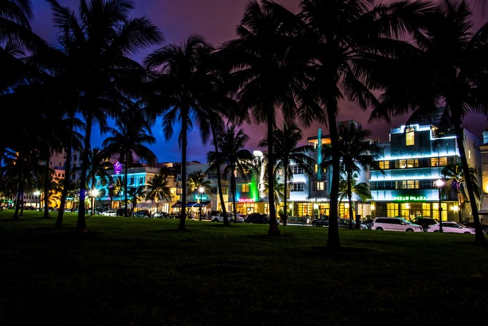 Miami Beach Art Deco Hotels at Night
