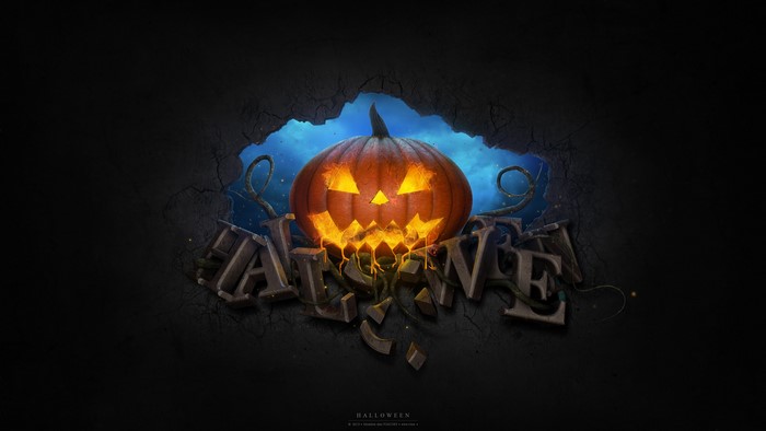 Halloween pumpkin with melting letters