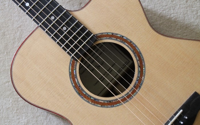 Closeup of an acoustic guitar