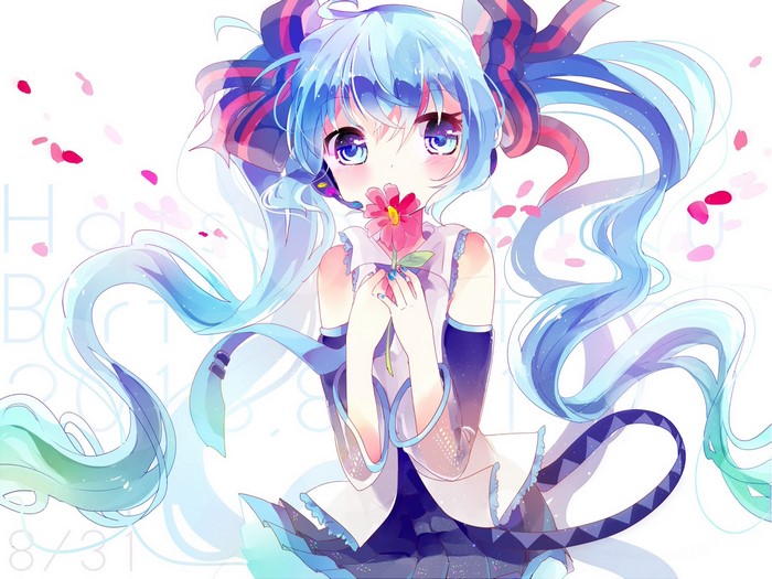 Hatsune Miku holding a flower