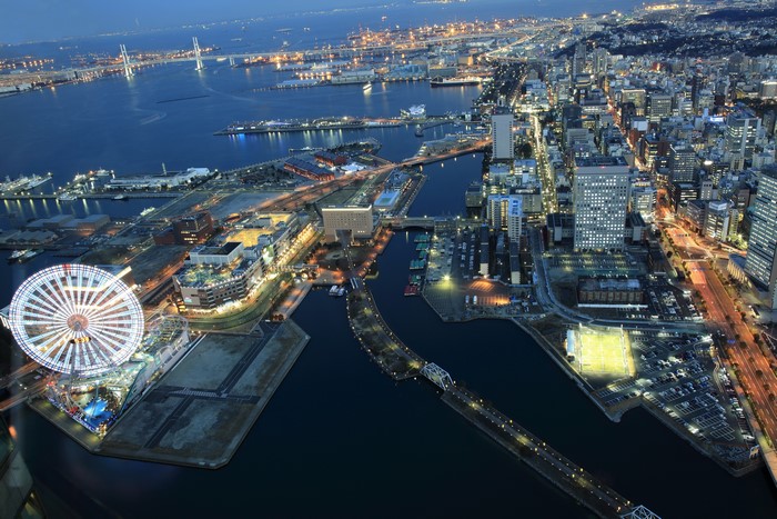 4K Yokohama Japan Coast Megapolis Ferris Wheel