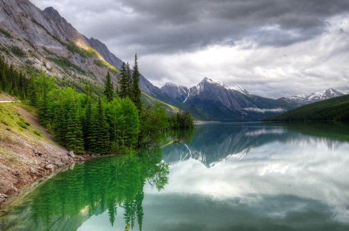 Jasper National Park Lake with Mountains and Forest