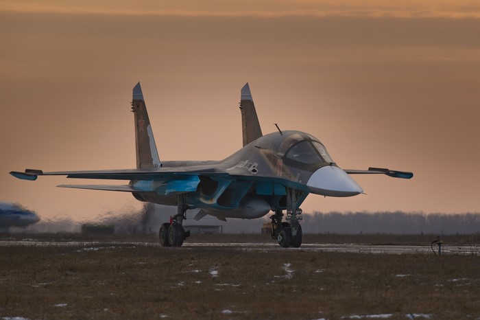 Sukhoi Su-34 fighter jet on runway
