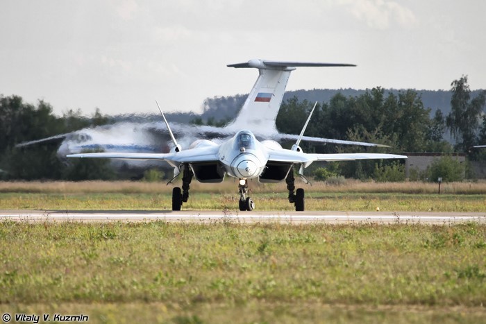 Sukhoi T-50 fighter jet on a runway