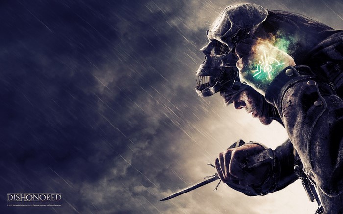 Corvo Attano from Dishonored in the rain