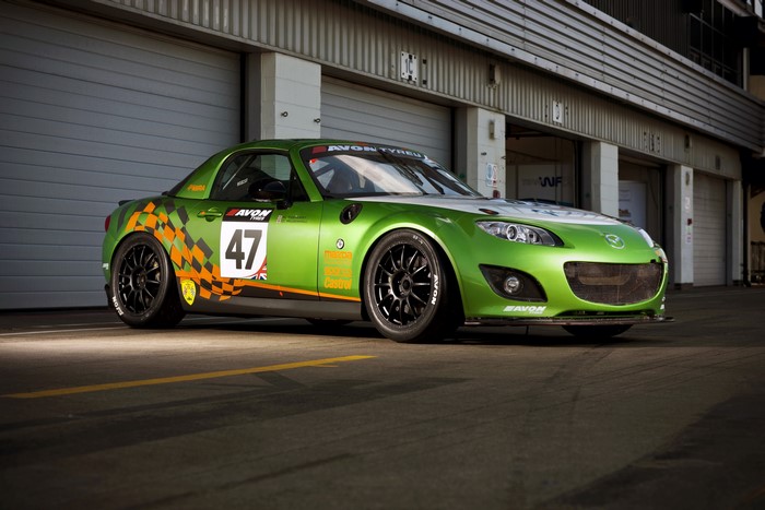 Green 2012 Mazda MX-5 GT race car with number 47