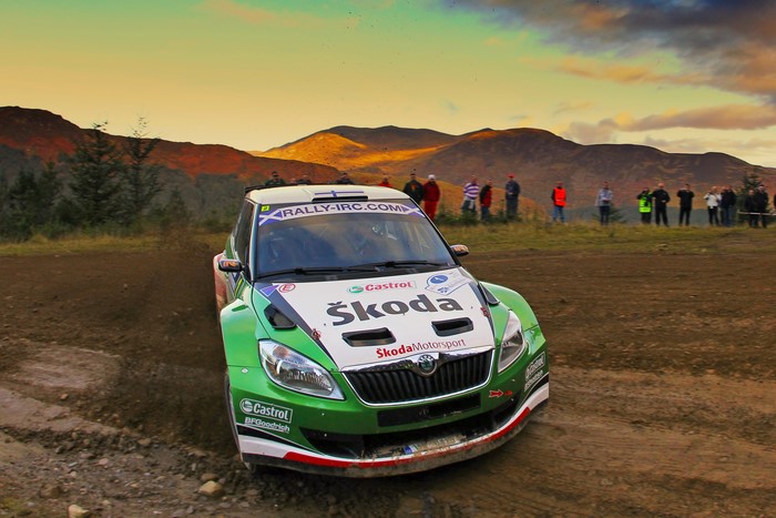 Skoda Fabia rally car on a dirt track
