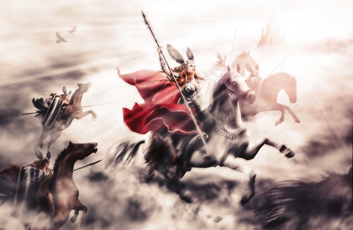 Warriors on horses with spears