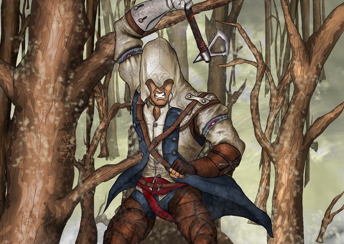 Connor Kenway from Assassin's Creed 3 in a forest