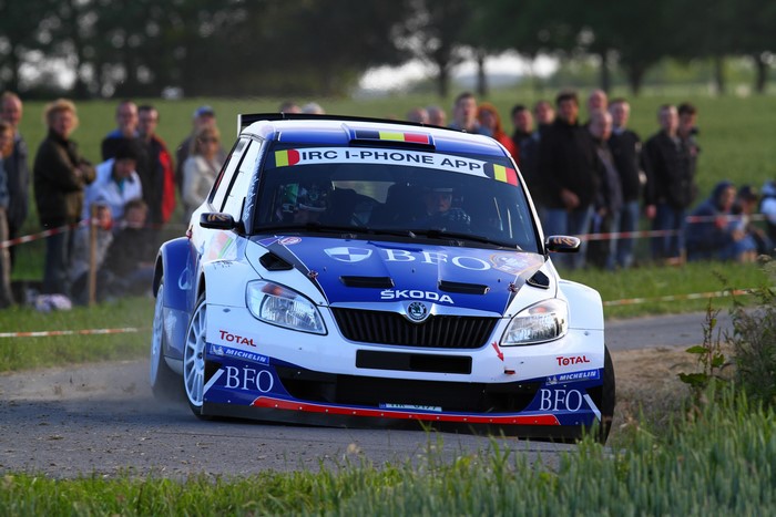 Skoda Fabia rally car with IRC I-PHONE APP branding