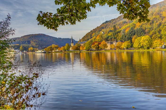 River in Bullay, Germany with Autumn Trees