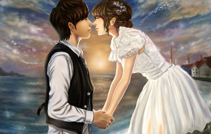 Couple in love at sunset
