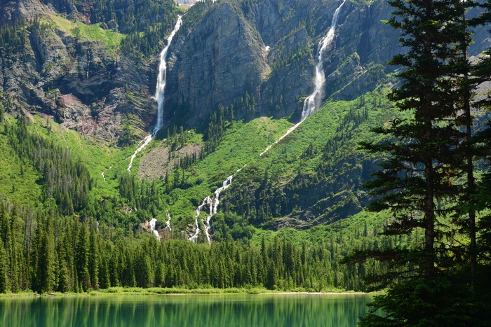 Avalanche Glacier and Waterfalls in Glacier National Park, Montana