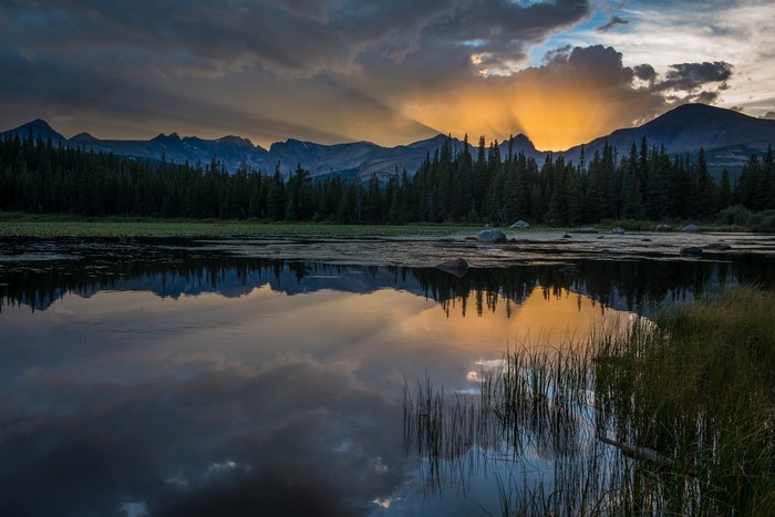 Mountain Range Reflected in a Lake at Sunset