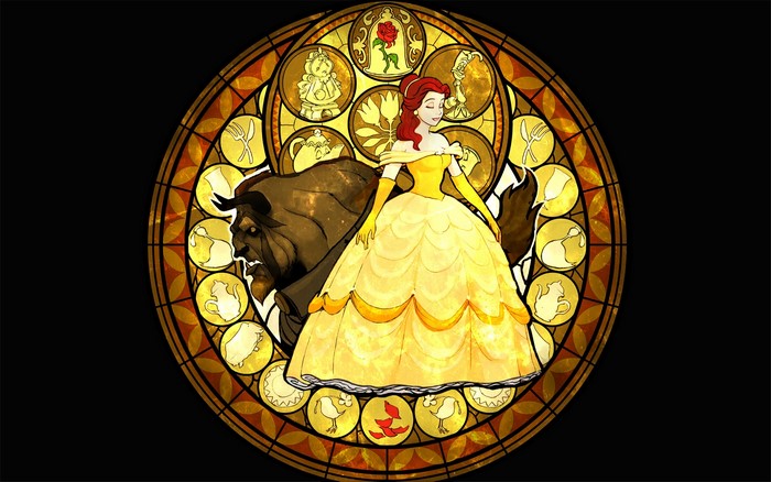 Belle and Beast from Disney's Beauty and the Beast stained glass