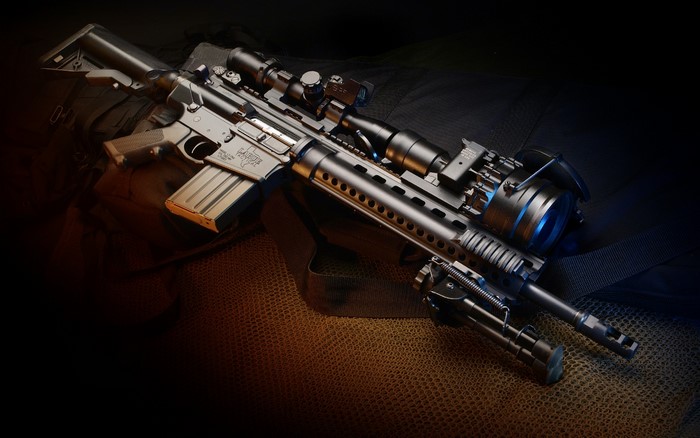 Assault rifle with scope and bipod