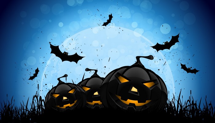 Halloween Pumpkins and Bats with Moon