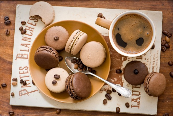 Coffee and Macarons with Coffee Beans