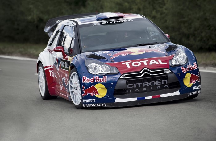 Citroen DS3 WRC racing car with Red Bull and Total sponsorship