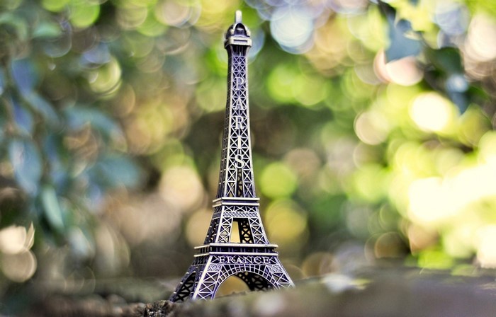 Eiffel Tower souvenir with blurred background