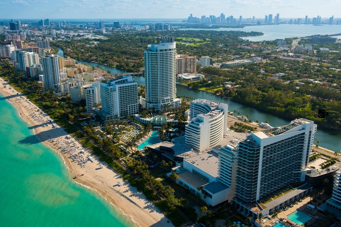 Miami Beach skyline and coastline from above