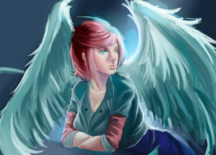 4K Angel with Red Hair and Wings