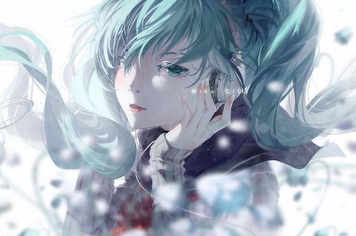 Hatsune Miku from Vocaloid with headphones