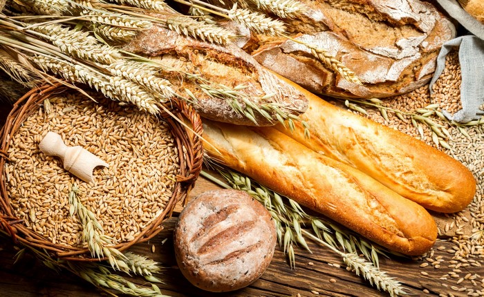 Bread, Wheat, and Grains in a Basket