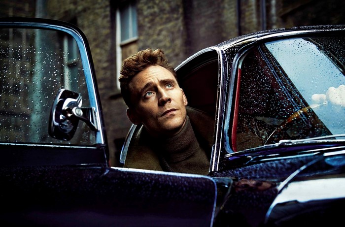 Tom Hiddleston in a vintage car