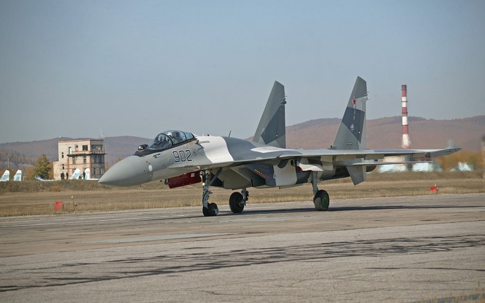 Sukhoi Su-35 fighter jet on a runway