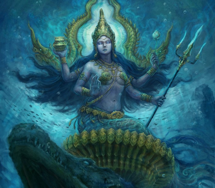 Goddess with Trident and Pot on Crocodile