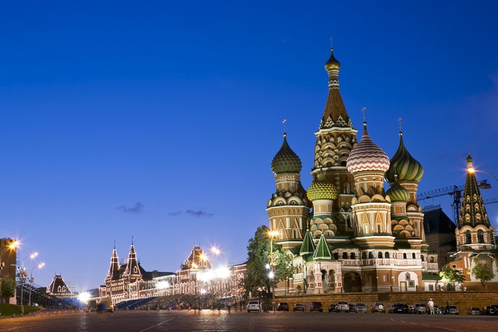 Saint Basil's Cathedral and GUM Department Store at Dusk