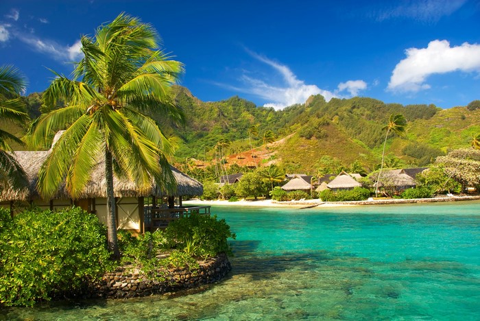 Overwater bungalows in Moorea, French Polynesia