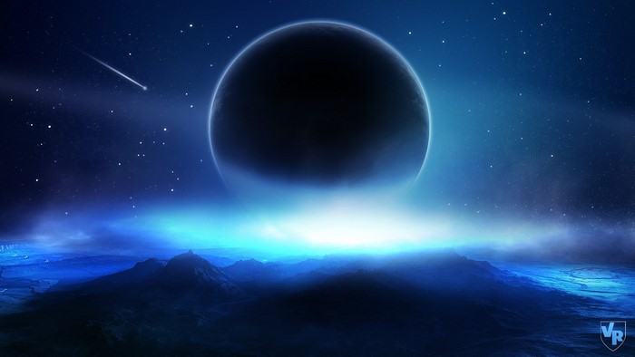 Planet in a starry sky with a comet