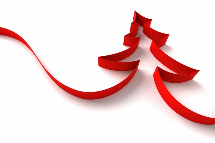 Red ribbon forming a Christmas tree