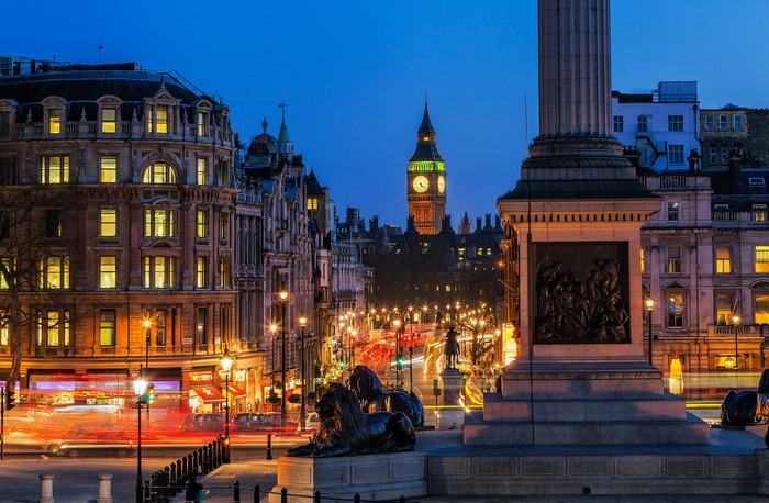 Trafalgar Square London at Dusk with Big Ben