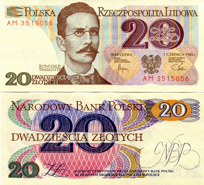 20 Zlotys Banknote featuring Romuald Traugutt