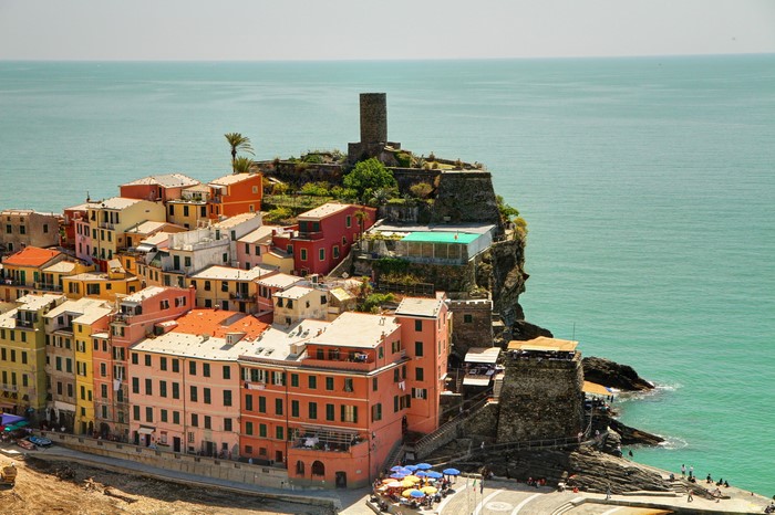 Vernazza, Cinque Terre, Italy, colorful houses on a cliff